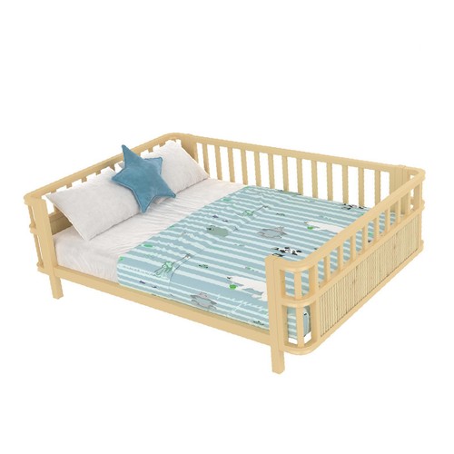 Low wooden double bed - wooden,