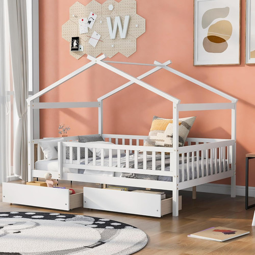 Wooden house bed - bed, frame